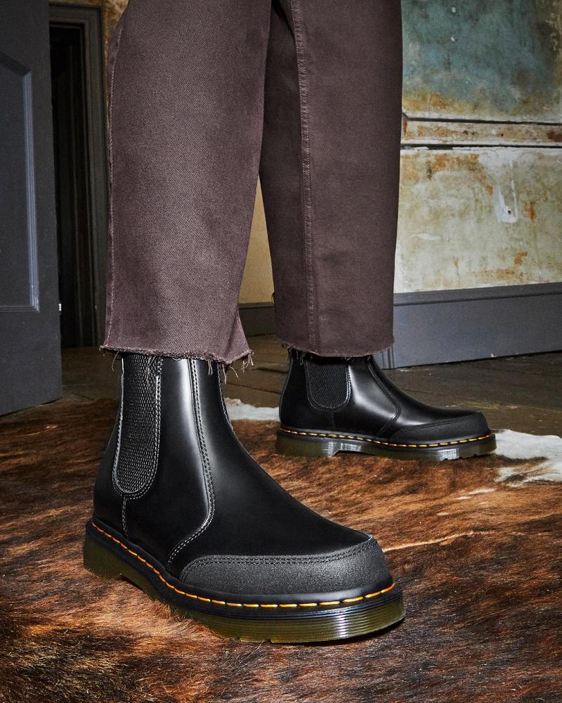 Black Men's Dr Martens 2976 Guard Panel Leather Ankle Boots | CA 420OKI